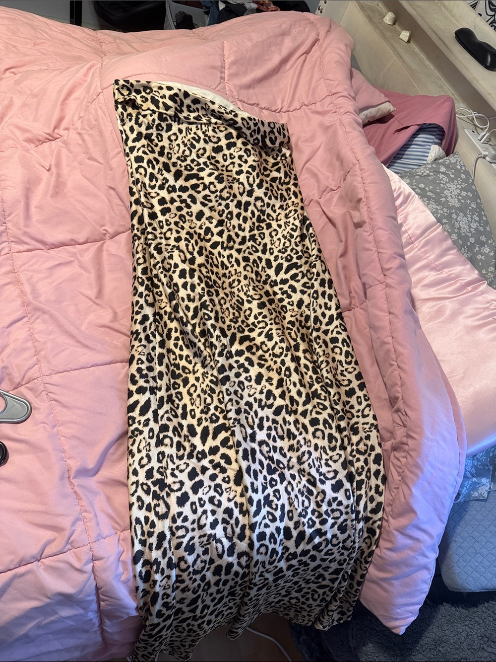 Leopard Print Satin Slip Dress - Beige & Black